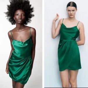 Zara Emerald Green Satin Dress